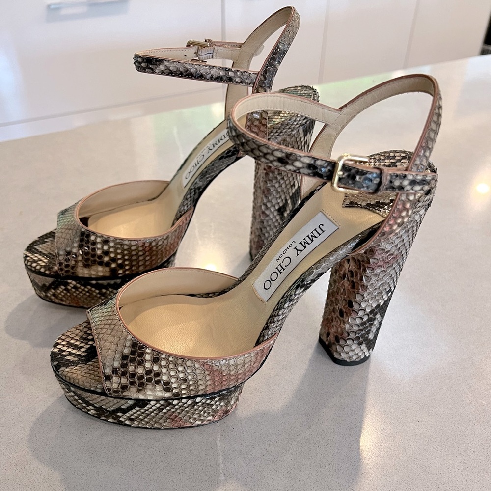 Jimmy Choo Peachy 125 / 38 Rosewood Mix Python Shoe
